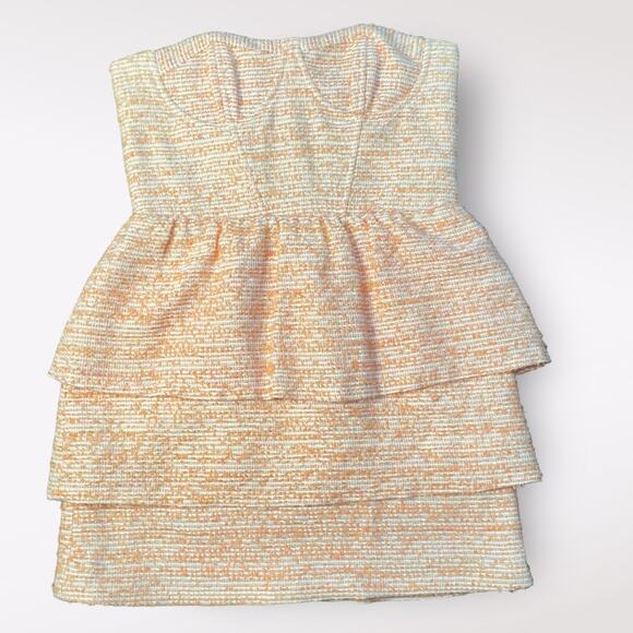 Alice + Olivia Orange Strapless Shellyanne Tiered‎ Tweed Dress Size 8